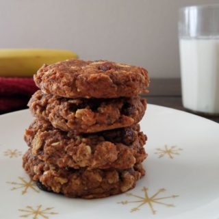 stack of 4 banana oatmeal cookies son plate