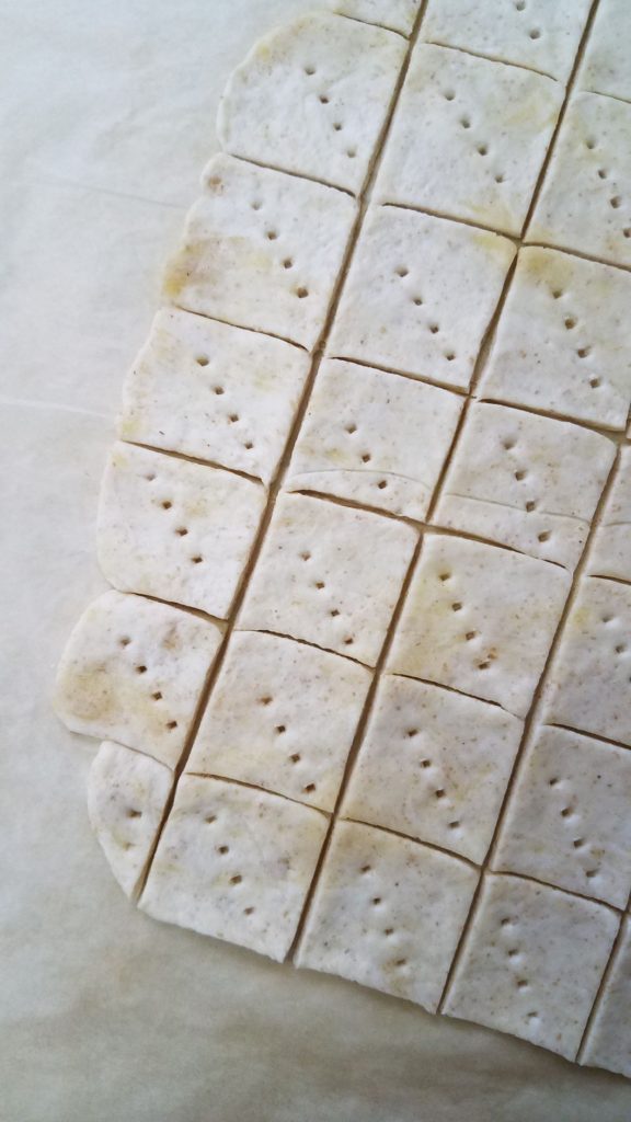 pierced sourdough crackers