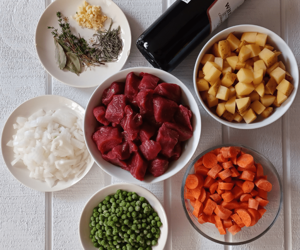 Homemade beef stew ingredients