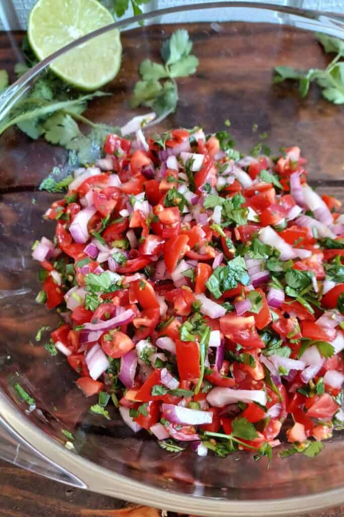 glass bowl of fresh homemade pico de gallo