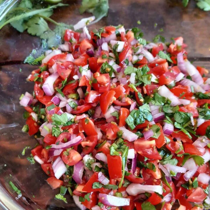 glass bowl of fresh homemade pico de gallo